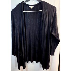 Terra & Sky Duster Plus Size 4X 28 30 W Black Open Front Cardigan Lt Weight Long